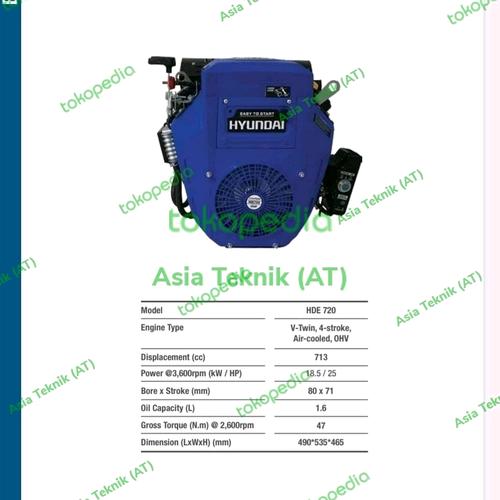 Mesin Penggerak Bensin Serbaguna Hyundai 25 Hp Twin Cylinder Stater