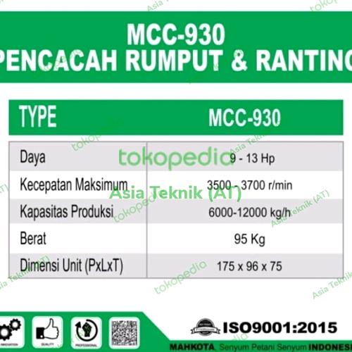 Mesin Pencacah Rumput / Ranting Kapasitas 6 ton - 12 ton Mahkota