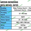 Bar Bending / Bar Bender maks 25 mm 1 phase Mesin Penekuk Beton Behel