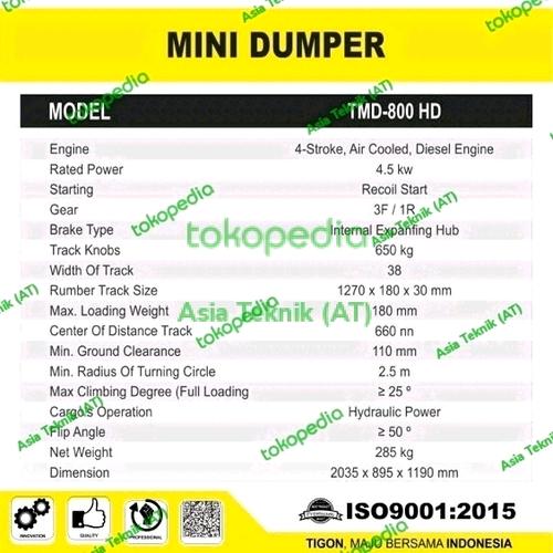 ALAT ANGKUT SAWIT / MINI DUMPER CRAWLER TIGON TMD 800HD TMD800 HD