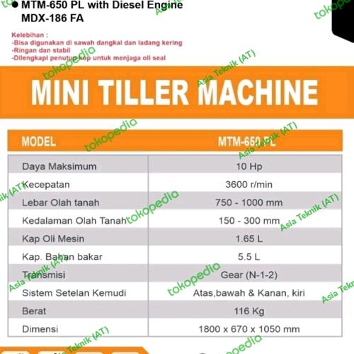 Cultivator Matsumoto Bajak Sawah Diesel MTM 650 PL Diesel Solar