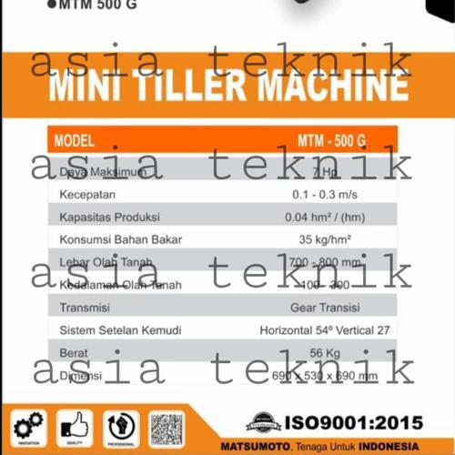 Traktor Sawah Paret Bedengan Tiller Matsumoto MTM 500 G + Bensin 7.5HP