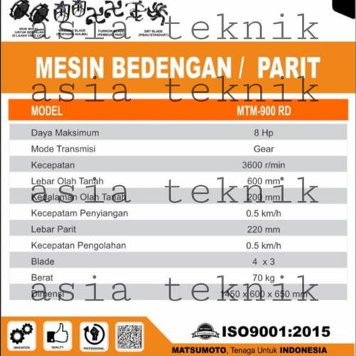Traktor Sawah Bedengan Parit Tiller Matsumoto MTM 900 RD + Bensin 8 HP