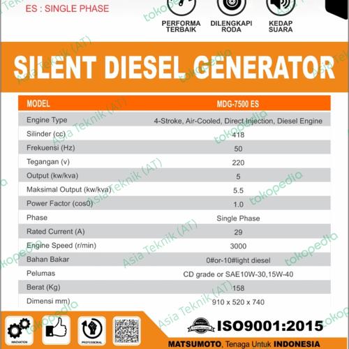 silent genset diesel 5000 watt maks 5500 watt Matsumoto Platinum