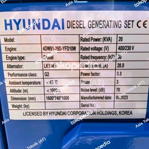 genset silent 20 kva Hyundai HDG20R