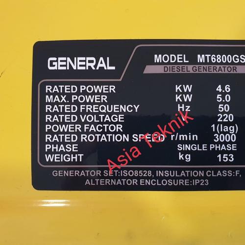 silent genset diesel 5000 watt MT6800 General