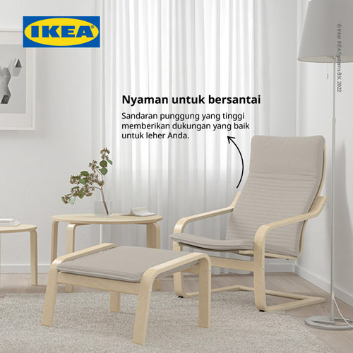 IKEA POANG Kursi Berlengan Veneer Kayu Untuk Santai Krem Muda