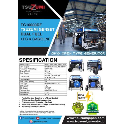Genset Tsuzumi 10 KVA Duel Fuel GAS LPG & Gasoline TG 10000 DF