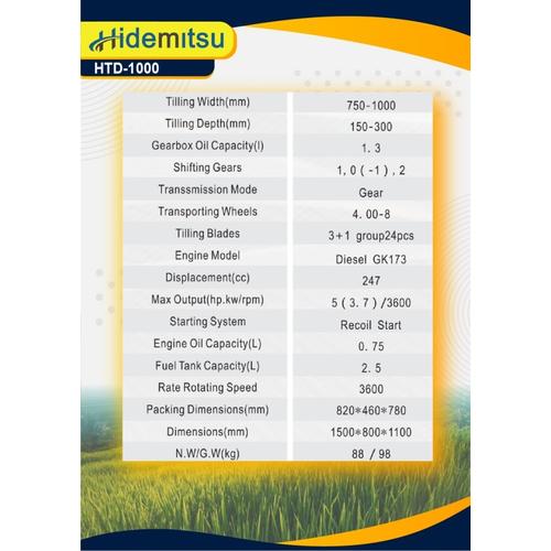 Hidemitsu Traktor Bajak Sawah HTD 1000 Japan Technology