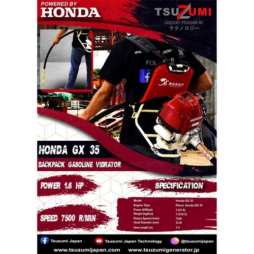 Vibrator Gendong Cor Beton Engine Honda GX35 + Selang 32 x 3 m