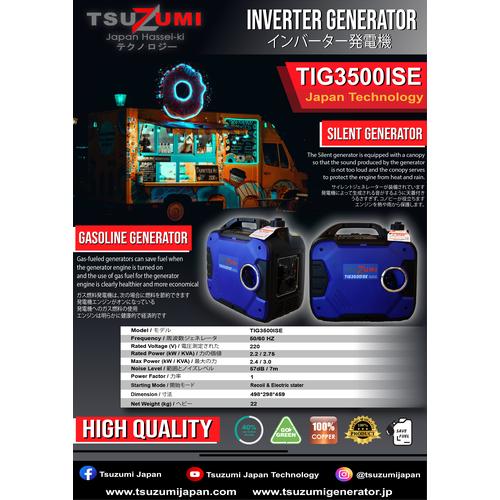 Genset Silent 3000 VA 2500 Watt Stater Electric. Tsuzumi TIG 3500 ISE