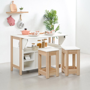 Informa Peter Set Meja Dapur Dengan 2 Bangku - Putih Kitchen Working Table Meja Masak Serbaguna Cooking Desk Furniture Dapur