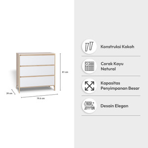 Informa Blade Laci Penyimpanan 3 Tingkat - Cokelat Oak/putih Laci Kabinet Serbaguna Cabinet Penyimpanan Indoor Multifunctional Drawer Storage Furniture Rumah