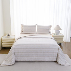 Informa 160X200 cm Set 6 Pcs Seprai Queen Katun Yarn Dyed Aiko - Krem Sprei Seprai Aesthetic Seprei Sheet Set Bed Sheet Aksesoris Tempat Tidur Set Sarung Bantal Sarung Guling