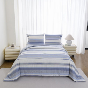 Informa 18X200 cm Set 6 Pcs Seprai King Katun Yarn Dyed Anzu - Biru Sprei Seprai Aesthetic Seprei Sheet Set Bed Sheet Aksesoris Tempat Tidur Set Sarung Bantal Sarung Guling