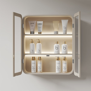 Informa Leisha Kabinet Kamar Mandi Led Dengan 2 Pintu Kaca - Putih Organizer Serbaguna Bathroom Cabinet Aksesoris Kamar Mandi Kompartemen Penyimpanan Alat Mandi