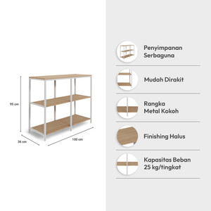 Informa Ryan Rak Penyimpanan Metal - Putih/Cokelat Oak Organizer Serbaguna Tempat Simpan Barang Multifungsi Rak Storage Perlengkapan Rumah Tangga