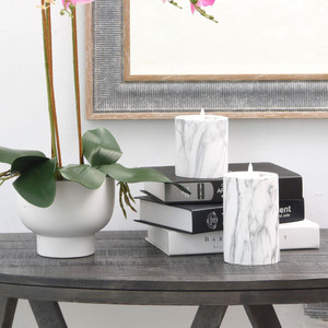 Informa Set 2 Pcs Cemento Lilin Led Marble - Putih Lilin Dekorasi Elektrik Tanpa Api Candle Lamp Hiasan Rumah
