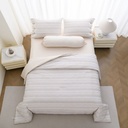 Informa 160X200 cm Set 6 Pcs Seprai Queen Katun Yarn Dyed Aiko - Krem Sprei Seprai Aesthetic Seprei Sheet Set Bed Sheet Aksesoris Tempat Tidur Set Sarung Bantal Sarung Guling
