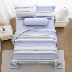 Informa 18X200 cm Set 6 Pcs Seprai King Katun Yarn Dyed Anzu - Biru Sprei Seprai Aesthetic Seprei Sheet Set Bed Sheet Aksesoris Tempat Tidur Set Sarung Bantal Sarung Guling