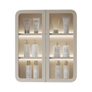 Informa Leisha Kabinet Kamar Mandi Led Dengan 2 Pintu Kaca - Putih Organizer Serbaguna Bathroom Cabinet Aksesoris Kamar Mandi Kompartemen Penyimpanan Alat Mandi