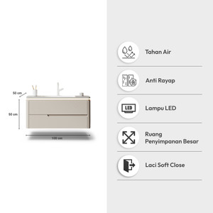 Informa Leisha Kabinet Kamar Mandi Led Dengan Laci Penyimpanan - Krem Beige Organizer Serbaguna Bathroom Cabinet Aksesoris Kamar Mandi Kompartemen Penyimpanan Alat Mandi
