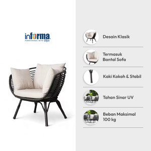 Informa Sl Yosan Kursi Lounge - Hitam Aesthetic Chair Kursi Santai Serbaguna Kursi Tamu Rumah