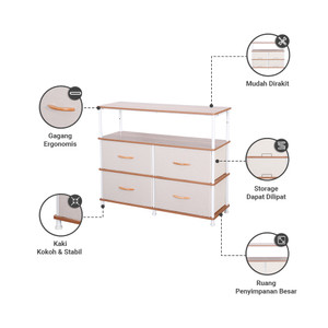 Informa Fumiko Laci Penyimpanan 4 Tingkat - Krem Beige Laci Kabinet Serbaguna Cabinet Penyimpanan Indoor Multifunctional Drawer Storage Furniture Rumah