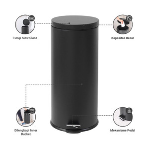 Informa 30 ltr Jet Tempat Sampah Pedal Slow Close - Hitam Tong Sampah Pedal Wadah Pembuangan Alat Kebersihan Indoor Trash Bin