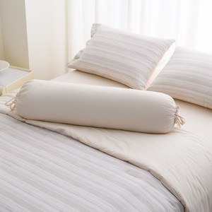 Informa 160X200 cm Set 6 Pcs Seprai Queen Katun Yarn Dyed Aiko - Krem Sprei Seprai Aesthetic Seprei Sheet Set Bed Sheet Aksesoris Tempat Tidur Set Sarung Bantal Sarung Guling
