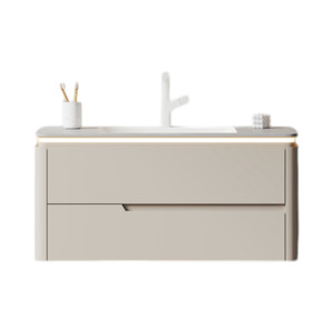 Informa Leisha Kabinet Kamar Mandi Led Dengan Laci Penyimpanan - Krem Beige Organizer Serbaguna Bathroom Cabinet Aksesoris Kamar Mandi Kompartemen Penyimpanan Alat Mandi