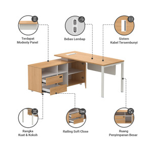 Informa Sieben 160 cm Meja Kantor Left - Cokelat Office Desk Letter L Meja Kerja Sudut Kiri Furnitur Kantor