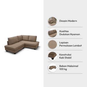 Informa Bryn Sofa L Sectional Fabric - Cokelat Tempat Duduk Empuk Sofa Bentuk L Ruang Tamu Furniture Indoor Rumah Fabric Couch