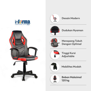 Informa Obito Kursi Gaming - Merah/Hitam Gaming Chair Tempat Duduk Bermain Game Profesional Kursi Komputer