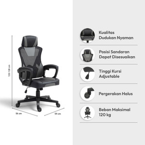 Informa Travis Kursi Gaming - Abu-Abu/Hitam Gaming Chair Tempat Duduk Bermain Game Profesional Kursi Komputer