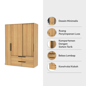 Informa Magno Lemari Pakaian 3 Pintu - Cokelar Euro Oak Wardrobe Storage Kabinet Tempat Simpan Baju Lemari Pintu Ayun Tarik Aesthetic