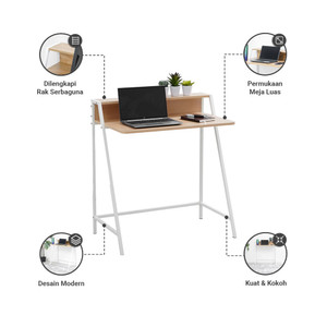 Informa Bilie Meja Kantor - Putih/Cokelat Oak Office Table Furnitur Kantor Meja Kerja Belajar Minimalis Serbaguna