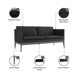Informa Sieben Keegan Sofa Kulit 3 Seater - Hitam Organizer Serbaguna Tempat Simpan Barang Multifungsi Rak Storage Perlengkapan Rumah Tangga