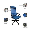 Informa Zilton Kursi Kantor Sandaran Tinggi - Biru Tempat Duduk Kerja Dengan Roda Office Chair Kursi Staff Mesh Karyawan Furniture Indoor Kantor