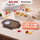 AZKO Ataru 1.2 ltr Kotak Makan 2 Sekat Dengan Sendok & Garpu - Cokelat Muda lunch box food grade food box kotak bekal makan wadah makanan