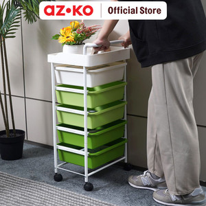 AZKO Stora Rak Troli 5 Tingkat Dengan Handle Frame Metal - Hijau tempat penyimpanan multifungsi storage trolley wheels rack perlengkapan rumah tangga