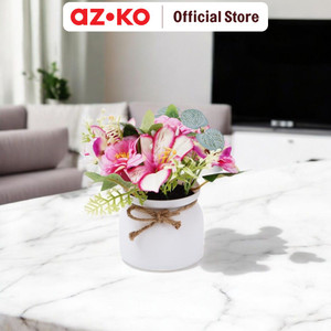 AZKO Forhom 15 cm Tanaman Artifisial Lily Tea Flowers Dengan Pot Random tumbuhan buatan bunga hias cantik sintetis tanaman artificial dekorasi flower pajangan rumah serbaguna hiasan properti foto
