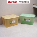 AZKO Stora 62.8X43.1X36.8 cm Kotak Penyimpanan Dengan Tutup & Roda - Krem Kotak Serbaguna Plastik Wadah Simpan Storage Box Dengan Handle Boks Organizer