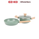 AZKO Kris Set 3 Pcs Wajan Penggorengan & Panci Casserole - Hijau Frypan Pan Anti Lengket Non Stick Teflon Penggoreng Alat Masak Perlengkapan Dapur