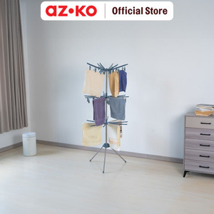 AZKO Stora Jemuran Baju Lipat 3 Tingkat Round - Abu-Abu Tempat Jemur Baju Drying Rack Gantungan Laundry Perlengkapan Rumah Tangga