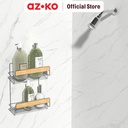 AZKO Stora Rak Dinding Kamar Mandi 2 Tingkat Chrome Shower Wall Shelf Organizer Tempat Sampo Sabun Rak Tembok Serbaguna Aksesoris Kamar Mandi Furniture Indoor Rumah
