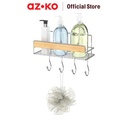 AZKO Stora Rak Dinding Kamar Mandi Dengan Pengait Shower Wall Shelf Organizer Tempat Sampo Sabun Rak Tembok Serbaguna Aksesoris Kamar Mandi Furniture Indoor Rumah