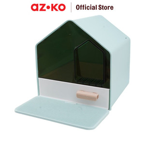 AZKO Paws N Tail Villa Toilet Kucing Dengan Tray - Biru Cat Toilet Tempat Kotoran Kucing Bak Pasir Kucing Aksesoris Hewan Peliharaan