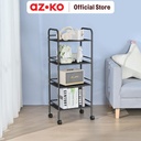 AZKO Stora Lyra Rak Troli 4 Tingkat - Hitam Tempat Penyimpanan Multifungsi Dengan Roda Storage Trolley Wheels Rack Perlengkapan Rumah Tangga