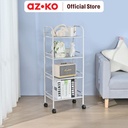 AZKO Stora Lyra Rak Troli 4 Tingkat - Abu-Abu Muda Tempat Penyimpanan Multifungsi Dengan Roda Storage Trolley Wheels Rack Perlengkapan Rumah Tangga